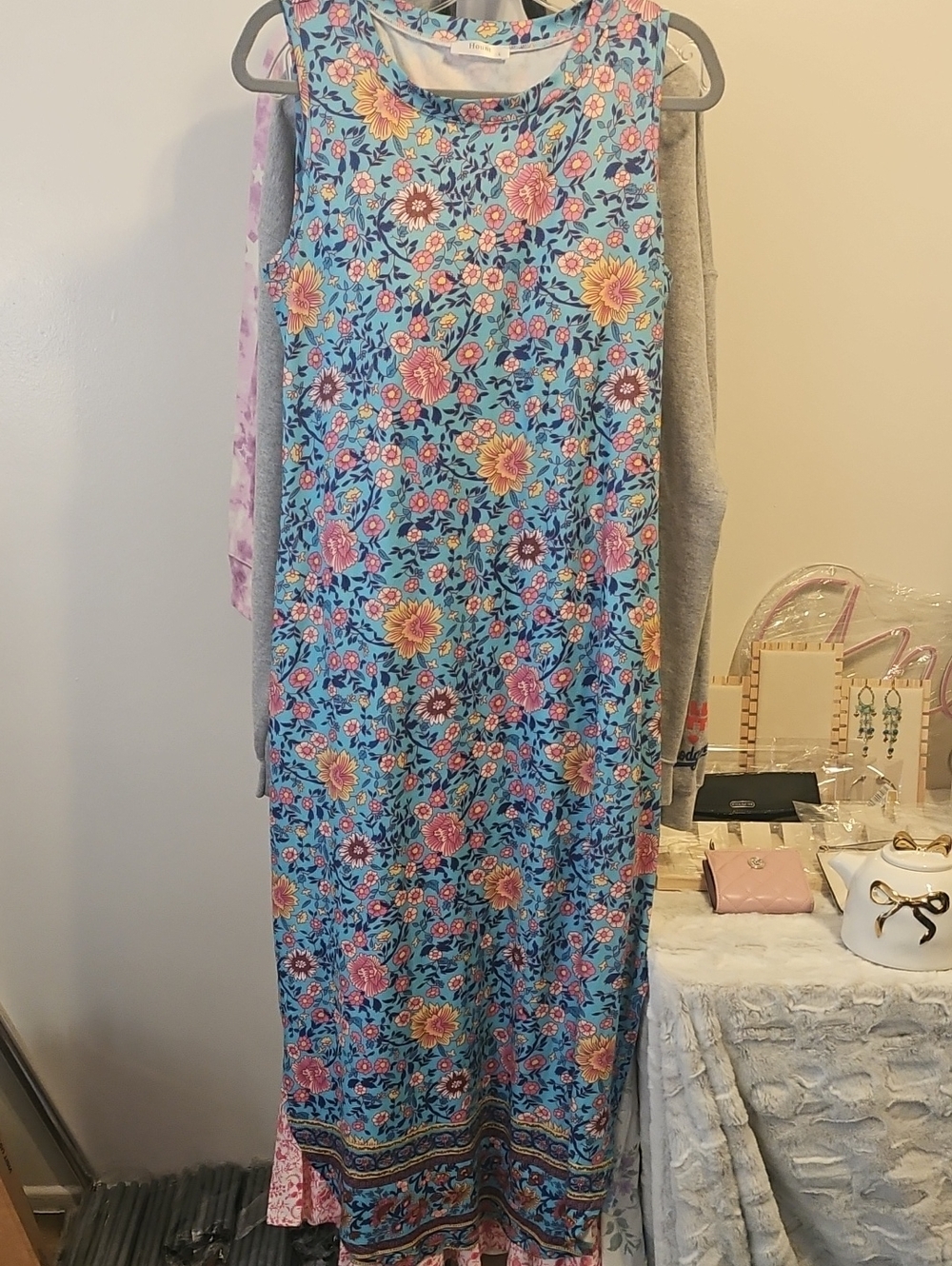 Hount Turquoise Floral Maxi Dress Large - Picture 9 of 10